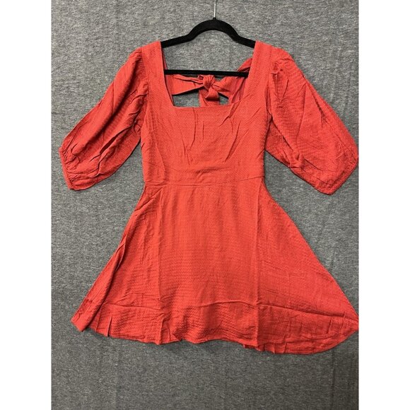 Band of The Free Dress Womens Small Red Mini Bubble Sleeves Solid Casual Summer - Picture 1 of 9